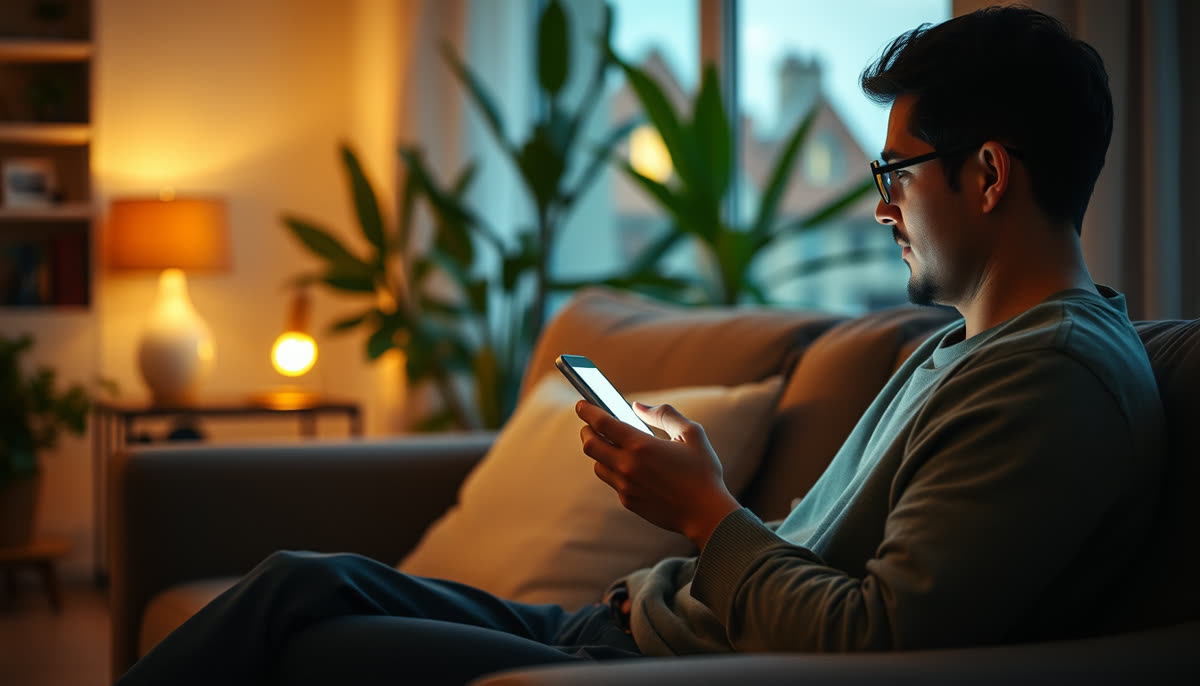 A person reading an answer from an AI assistant on their phone at home